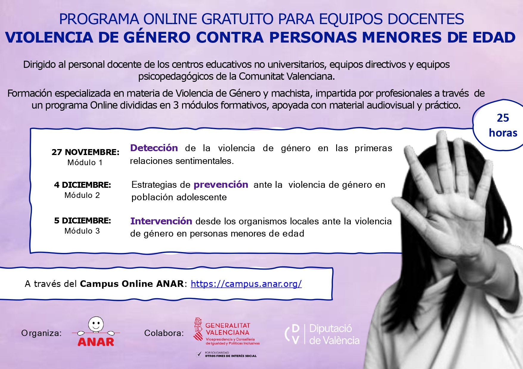 Curso GRATUITO online de prevención, detección e intervención de la Violencia de Género en Personas menores de edad de Fundación ANAR