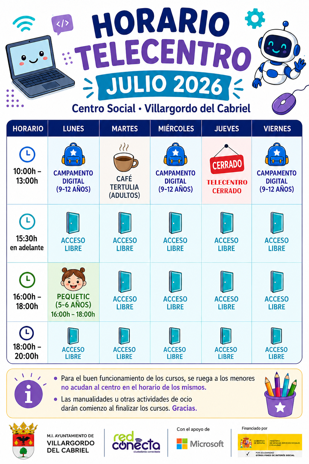 HORARIO CENTRO SOCIAL VERANO 2026